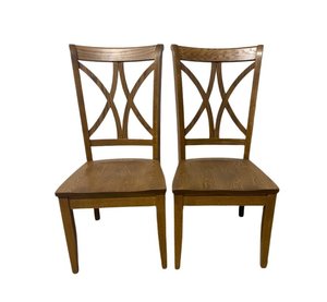 Outlet Oak Wood Double Cross Back Dining Chair Set In-Stock (Set of 2)