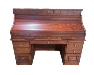 Outlet Oak Wood 68" Mission Roll Top Desk In-Stock