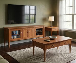 Solid Wood Milan Mid-Century Modern 3-Piece Living Room Set