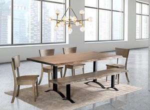 Bordeaux Live Edge Dining Set with Casper Metal Base and Bench