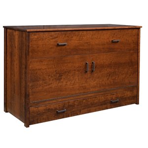 Solid Wood Cube Cabinet Murphy Bed with Storage Drawer and Tri-Fold Mattress