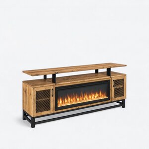 Modern Industrial Media Console with Electric Fireplace