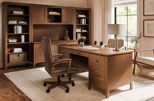 Oak Wood Heartland Executive Office Furniture 5-Piece Desk Set - Quick Ship
