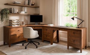 Oak Wood Heartland Office Furniture 3-Piece Corner Desk Set - Quick Ship