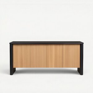 Handcrafted Modern Reeded Dining Credenza Cabinet
