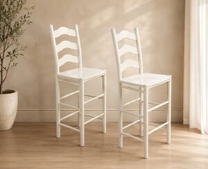 Outlet: White Paint Ladderback Bar Stools In-Stock (Set of 2)