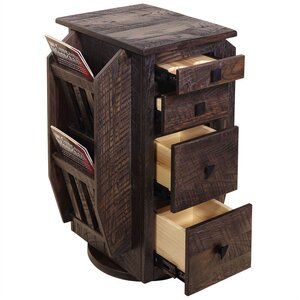 Handcrafted Rotating End Table with Storage and Cup Holders