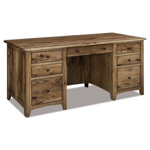 Rustic Hickory Brock Seven Drawer Desk - Quick Ship