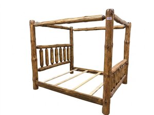 Outlet: Handcrafted Rustic Pine Log Canopy Bed King Size - In-Stock