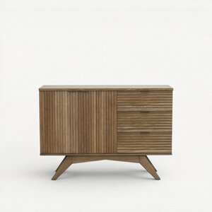 Amish-Sandusky Mid Century Modern Sideboard Cabinet with Fluted Doors & Drawers