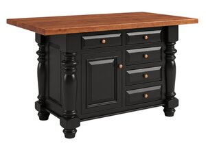 Solid Wood Farmhouse 45" Five Drawer Kitchen Island - Custom Option