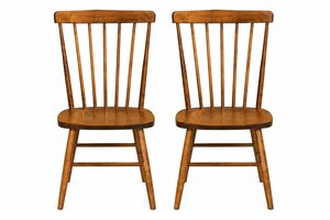 Solid Wood Brown Maple Windsor Dining Chair Set of Two In-Stock
