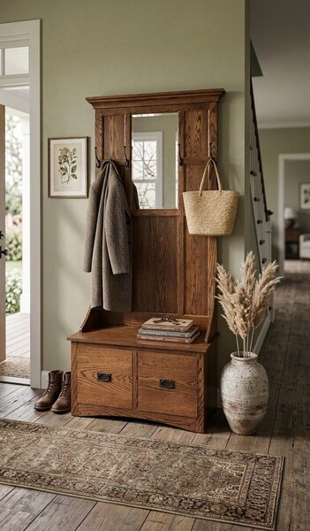 Handcrafted Small Entryway Hall Tree Storage Bench