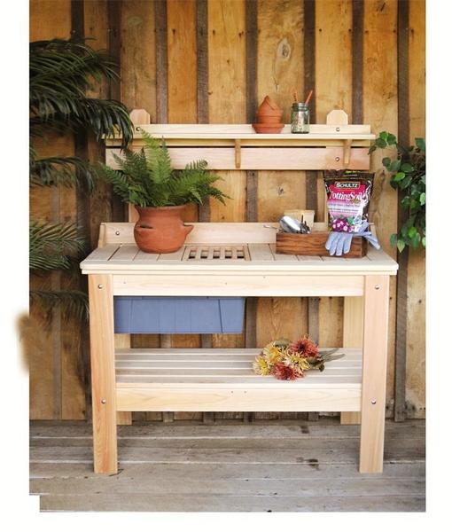 Amish Cypress Outdoor Potting Table From Dutchcrafters Furniture Ask Us A Question Amish Cypress Outdoor Potting Table