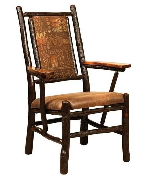 Amish Upholstered Fireside Rustic Hickory Arm Chair