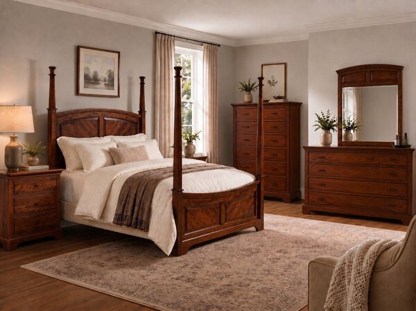 Sparrow Rustic Cherry Wood 5-Piece Bedroom Set with 4 Poster Bed