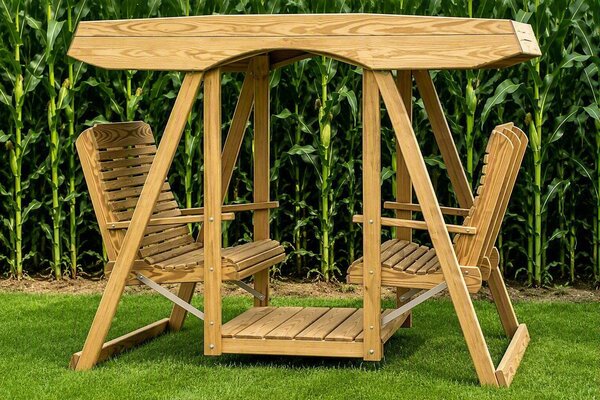 Pine Double Lawn Swing Glider with Canopy