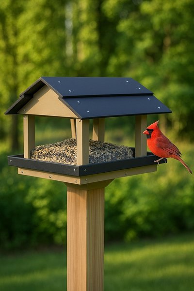 Amish Made Classic Poly Post Mount Double Hopper Bird Feeder