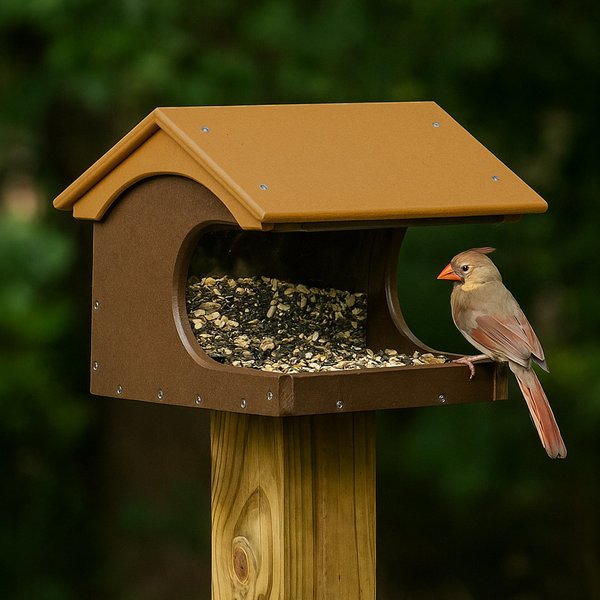 Amish Recycled Poly Curved Fly Thru Bird Feeder - Post Mount