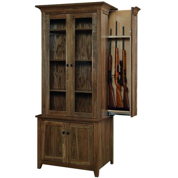 Amish Bookcase with Glass Doors and Hidden Gun Cabinet