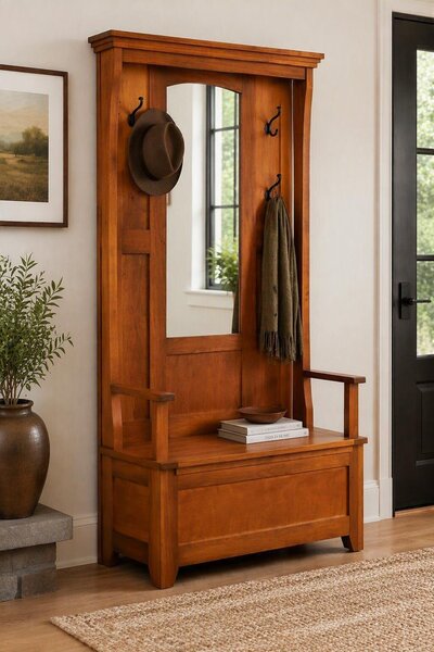 Handcrafted Turley Entryway Hall Tree Storage Bench
