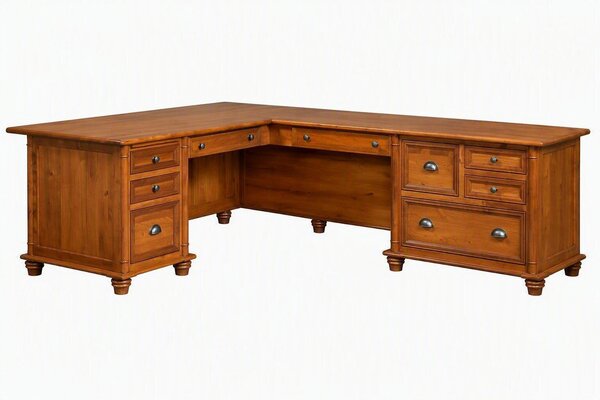 Savile Solid Wood L-Shaped Desk with Lateral File Storage Cabinet