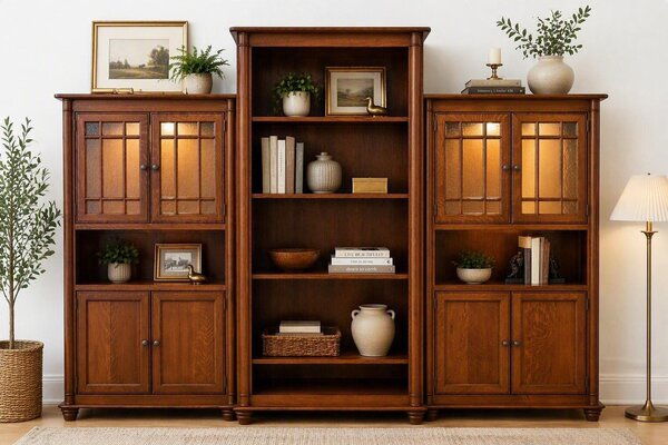 Amish-Savile-Solid-Wood-3-Piece-Office Bookcase-Wall-Unit