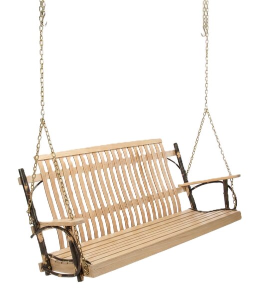 Rustic Hickory Outdoor Swing with Natural Finish