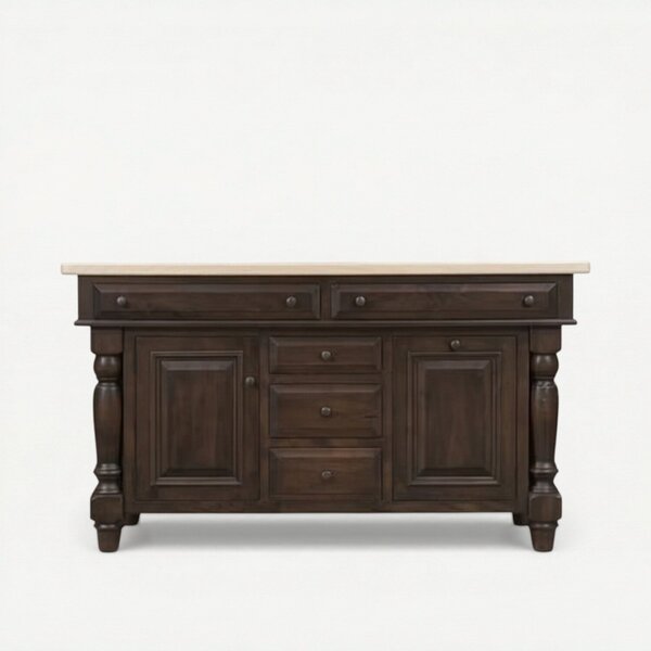 Solid Wood Turned Leg 62" Kitchen Island