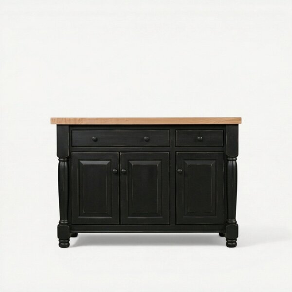 Solid Wood Rosemary French Farmhouse Kitchen Island with Two Drawers