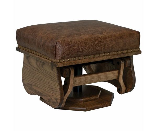 Amish Oromocto Upholstered Gliding Ottoman shown in Oak with Medium Stain and Cinnamon Leather