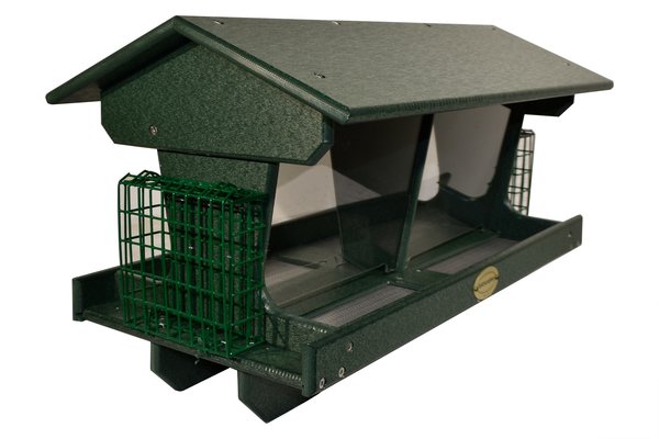 Amish Large Poly Double Bird Feeder with Suet Cages Post Mount