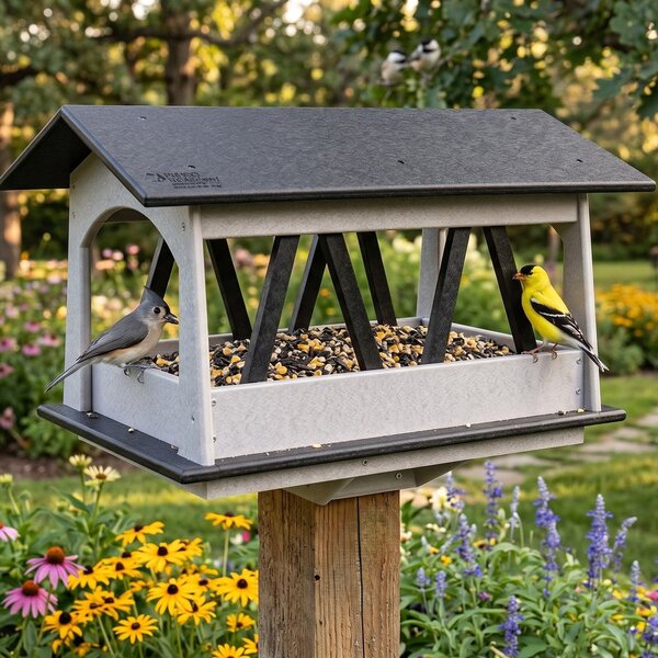 Poly Covered Bridge Post Mount Bird Feeder