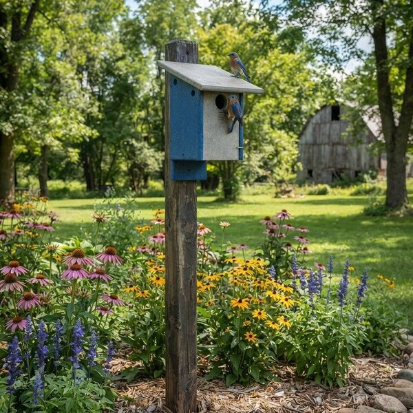 Poly Classic Blue Bird House Post Mount