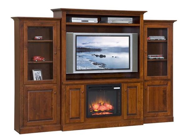 Amish Mayfair Entertainment Center with Fireplace and Optional Side Bookcases