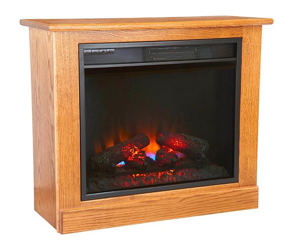 Portable Wall Mantel with Electric Fireplace Heater on Casters