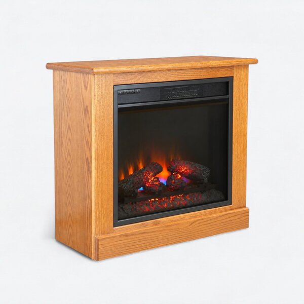 Portable Wall Mantel with Electric Fireplace Heater on Casters