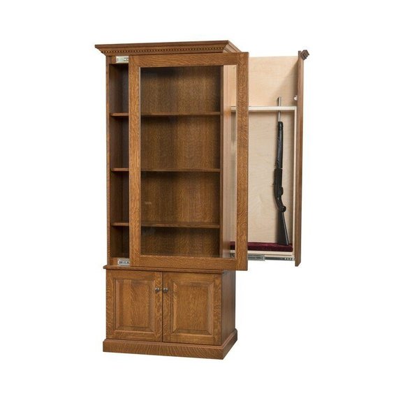 Amish Bookcase with Sliding Door and Hidden Gun Cabinet