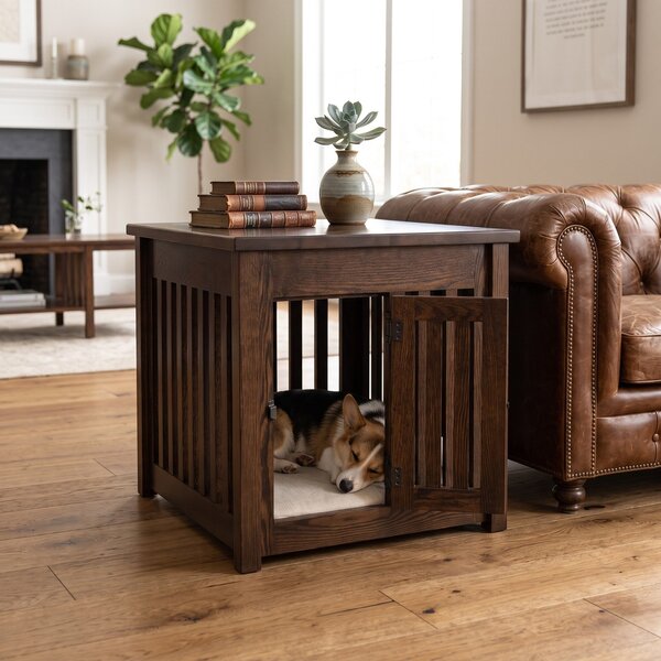 Macy Pet End Table with Wooden Slats and Door