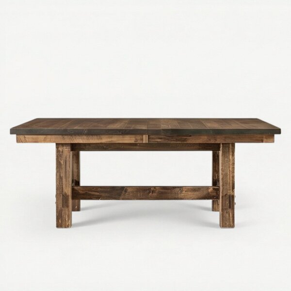 Dutton Rough Sawn Wormy Maple Wood Trestle Dining Table