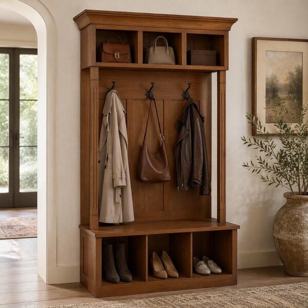 Handcrafted Claremore Hall Seat with Cubbies for Entryway
