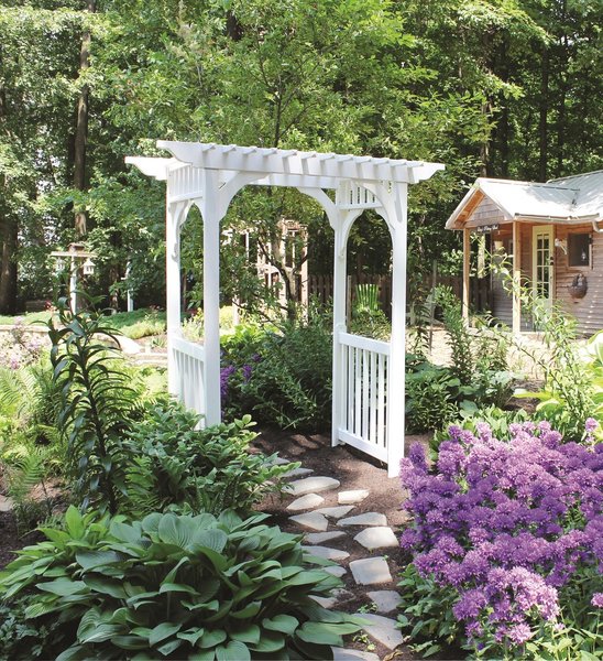 White Tamarac Arch With Planters Outdoor Garden Furniture