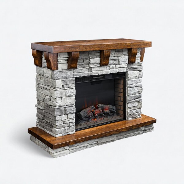 Rock Ledge Mantel with Electric Fireplace