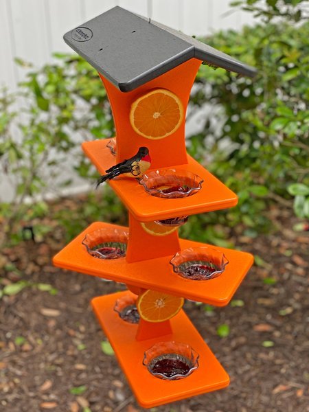 Poly Triple Deck Jelly Cup Oriole Bird Feeder with Orange Holder Pegs