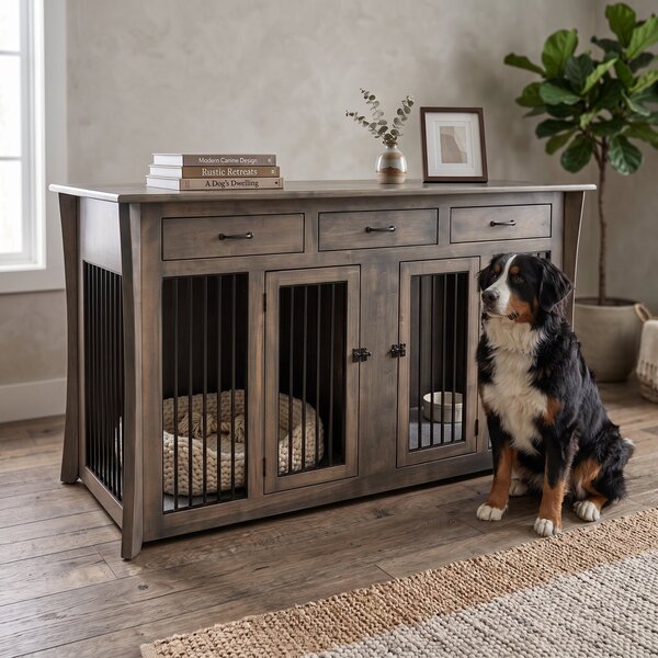 Caledonia Double Wooden Dog Crate Furniture with Beds