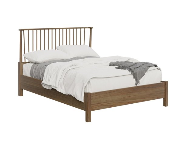 Amish Sable Oak Wood Modern Farmhouse Windsor Bed - Quick Ship