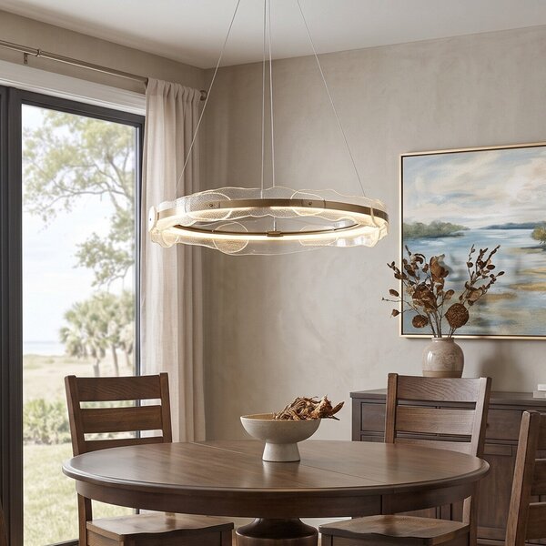 American Made Hubbardton Forge Solstice Hanging Circular Glass LED Pendant Light 35" Wide