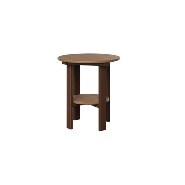 Tudor Brown and Weatherwood Round Outdoor Side Table Quick Ship by
