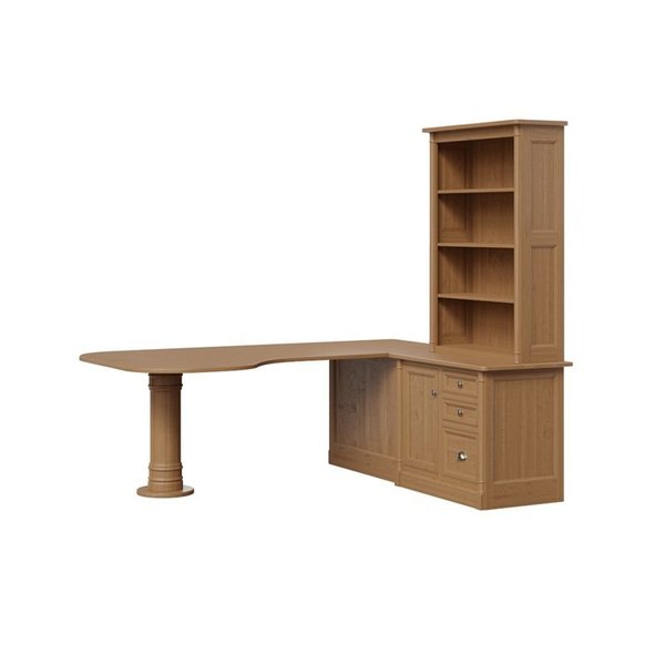 Rivenspire Traditional Peninsula Desk with Column Accents and Optional Bookcase Unit