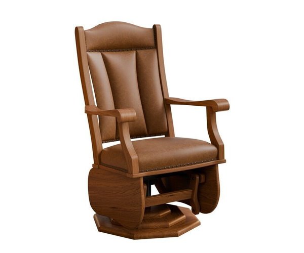 Amish Cosette Swivel Glider - Quick Ship shown in Red Oak with Seely Stain and Cinnamon Leather